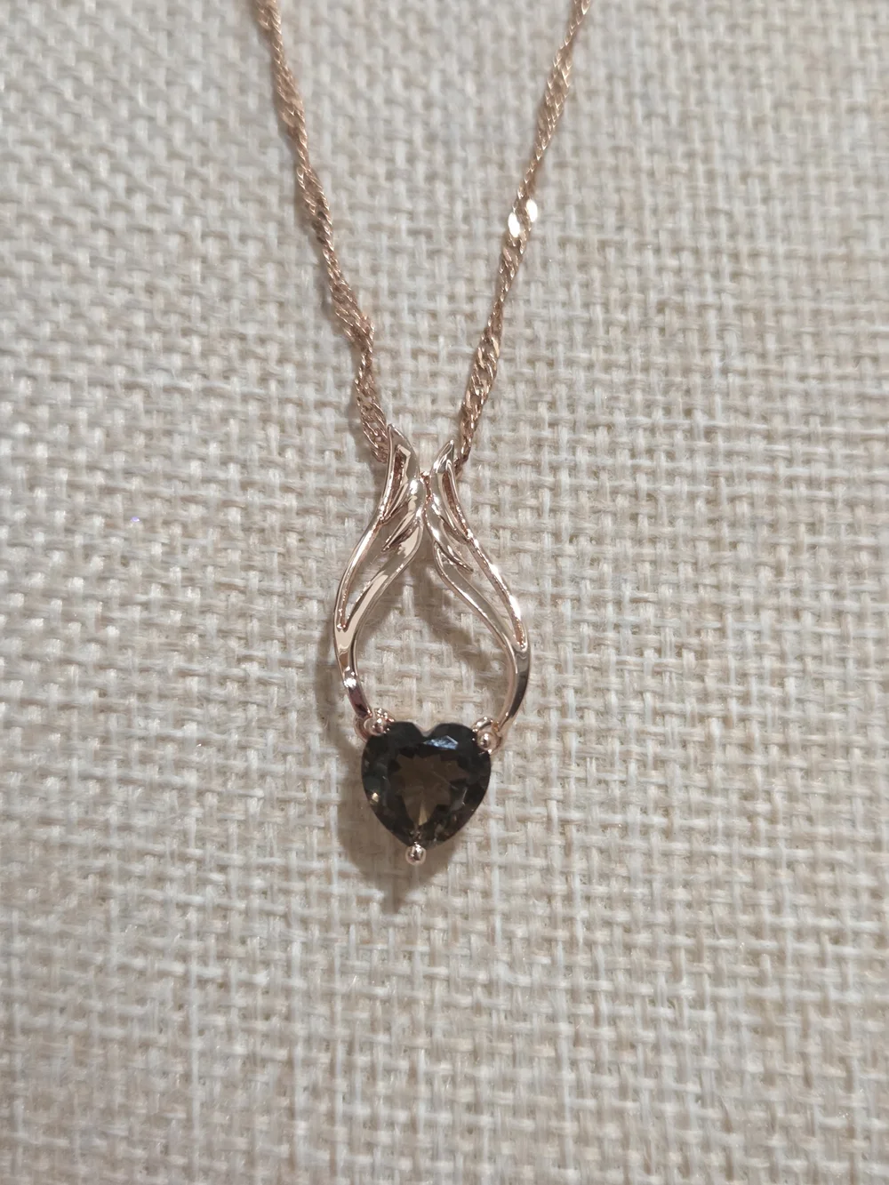 Rose Gold Heart Pendant Necklace with Smoky CZ